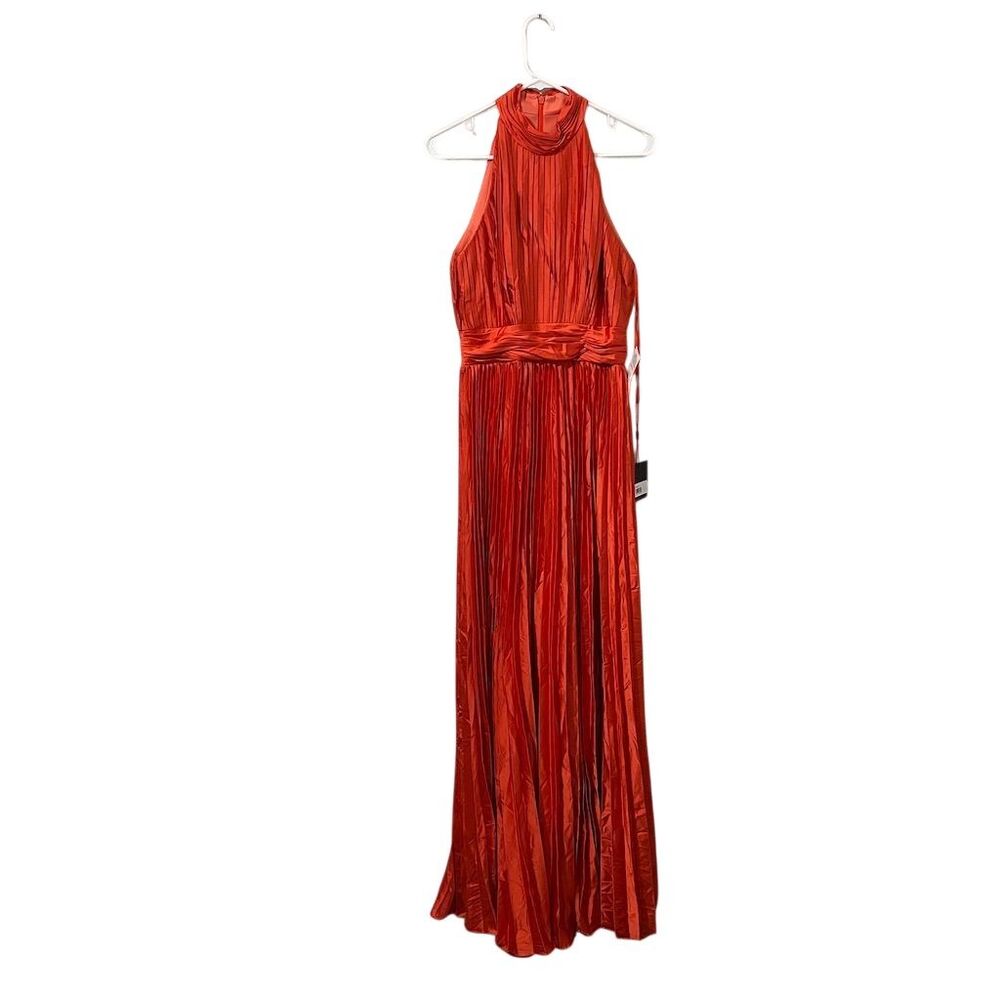 Mac Duggal Women's Size 6 Orange Halter Pleated Maxi Dress Formal 26992 - Picture 3 of 8